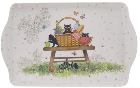 Grand Plateau mélamine avec des Chats - Motif Chats en pic nic avec Leur Panier Repas - Taille 24 * 38CM (9 * 15 inches)