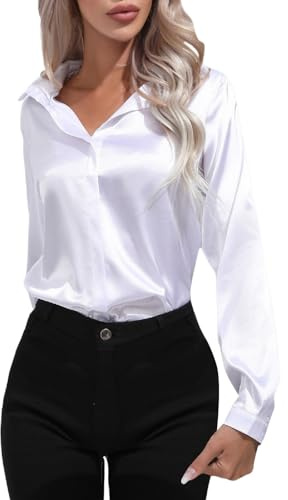 Camicia Bianca Donna Elegante No Stiro Classica Camicetta Camicia Bianca Curvy Leggero Cotone Blusa Manica Lunga Comode Abbigliamento Slim Fit da Lavoro Camicia Seta