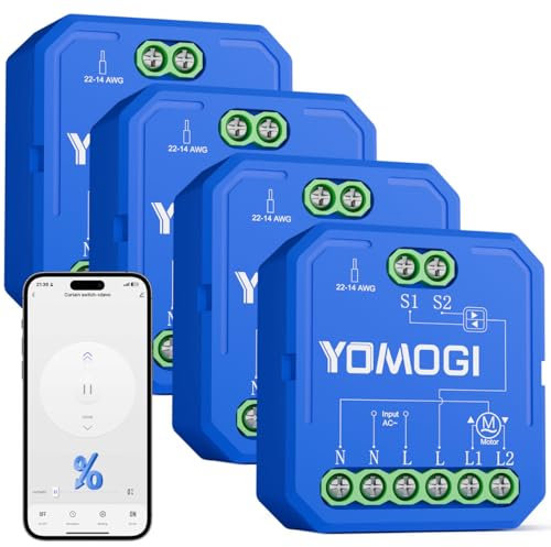 Yomogi Interruttore Tapparelle WiFi, 4 Pack Modulo Interruttore WiFi Compatibile con Alexa Google Home per Controllo Percentuale, Smart Timer per Tende Avvolgibili, Senza telecomando