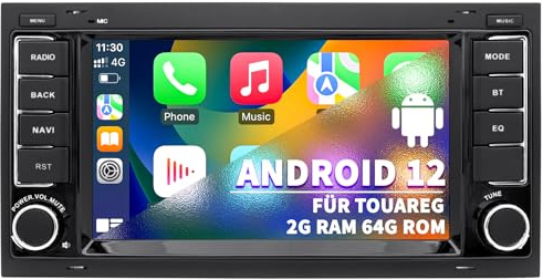 Autoradio per VW Touareg Transporter T5 Multivan, Sistema Android 12 2G 64G, Touchscreen da 7 Pollici, Radio Doppio din Supporta Navigazione CarPlay Android Auto Bluetooth WiFi