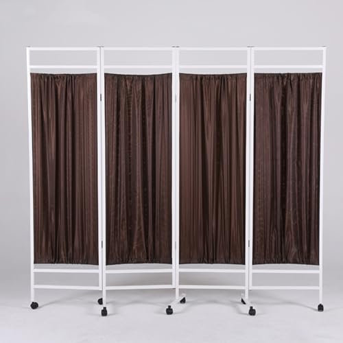 Medical Privacy Screen Room Divider on Wheels, Metal Frame Door Partition Freestanding, 6ft Tall Temporary Fence Wall for Room Separation(Brown)