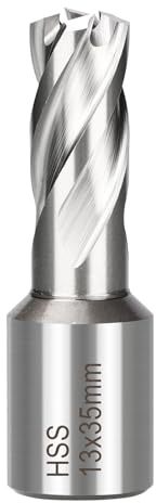 BALUGAEA Broca sacanúcleos HSS de 13 mm de diámetro de corte, 19 mm de mango Weldon, 35 mm de profundidad de corte, broca sacanúcleos para taladros magnéticos