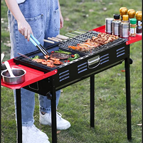 Barbecue à Charbon Portable, Barbecue Pliable en Acier Inoxydable, Kits d'outils pour fumoir de Barbecue, pour Cuisine en Plein air, Camping, randonnée, Pique-niques (Couleur : Noir, Taille : 65 x 3