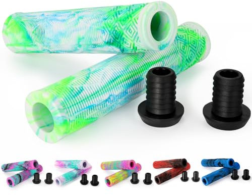 Scooter Griffe - 160mm Stunt Scooter Fahrrad Griffe Grips Lenkergriffe - Mixed Color Lenker Griffe für Stunt Scooter BMX MTB Bike (Grün/Weiß/Blau)