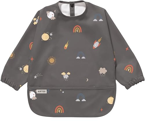ARTEE Ärmellätzchen beschichtet wasserfest abwischbar Lätzchen mit Ärmeln, Baby, Wasserdichtes Lätzchen, ideal als Geschenk (Sky & Space, M)