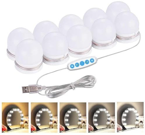 JHS-TECH Led Spiegelleuchte,10 Dimmbar Schminklicht,Make Up Licht,Spiegellampe,USB-Kabel Schminklampe für Schminktisch Beleuchtung
