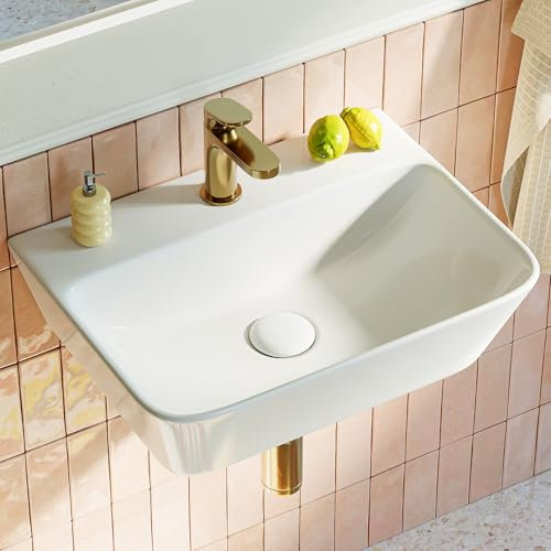 HOROW Lavabo da bagno rettangolare, 41 x 31 cm, bianco, lavabo piccolo con foro per rubinetto, senza troppopieno, lavabo bagno sospeso, per bagno moderno, lavabo da appoggio