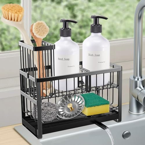 Sinnsally Spülbecken Organizer Küchen,2-Stufiges Sink Caddy Kitchen Schwammhalter Spülorganizer Edelstahl Spülmittel Halterung Küchenorganisation Spüle Spülutensilien Aufbewahrung Waschbecken Abwasch