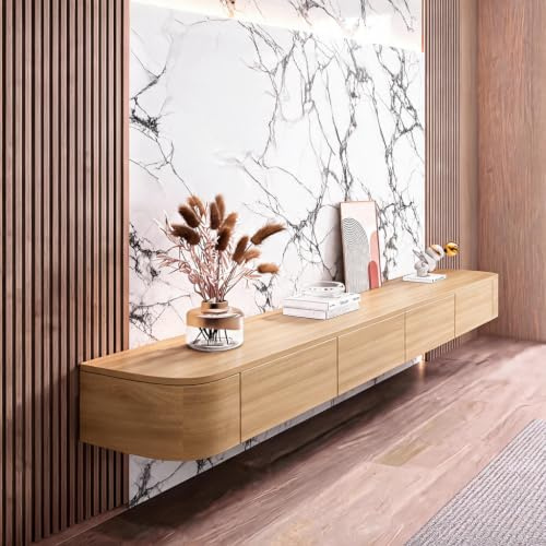 XDXINY Floating TV Stand Large Floating TV Shelves Wall Mounted Multi Storage Compartment TV Media Console Floating TV Cabinet Large Storage TV Bench Under TV (wood colour, 140 * 20 * 24CM)