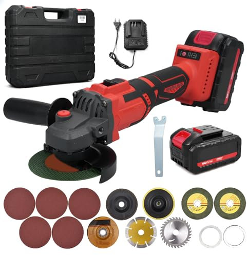 ACAGALA Amoladora angular inalámbrica de 21 V, 9000 rpm, herramientas de lijado sin escobillas con batería de 4,0 Ah y cargador, mango adicional ajustable para cortar, lijar, pulir y oxidar