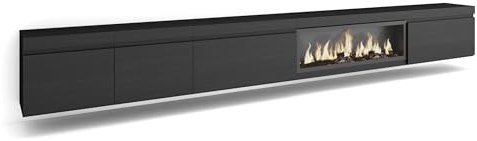 Skraut Home | TV-Schrank, Lowboard | für Wohnzimmer und Esszimmer | 368x45x35 | Elektrokamin XXL | Hängend | Moderner Stil | Schwarz