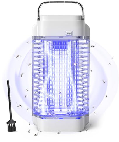 Bug Zapper, 4200V 18W UV Insect Pest Fly Killer, Electric Mosquito Zapper for Indoor and Outdoor, Waterproof Mosquito Killer Lamp for Flying Insect Control Lamp, Outdoor & Indoor Fly Zapper（White）