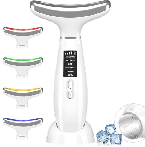 Lnopever Electric Double Chin Reducer for Women LED Face Massager with 6 Modes, Cooling＆ 45°C Heat, EMS Facial Massager Anti-Wrinkle Massage Double Chin Machine Face Lifting Device with 4 LED Lights