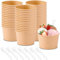 Sporgo Juego de 50 vasos para sopa para llevar, 240 ml, de cartón, con 50 cucharas, tazas de sopa de color marrón, vasos compostables con PLA para aperitivos, sopa, ensalada, postres, aperitivos