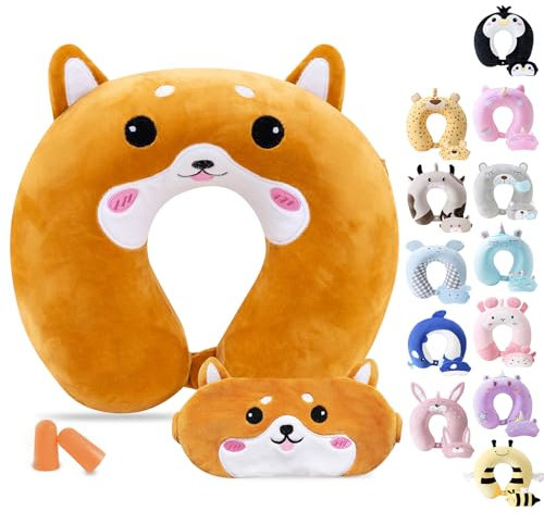 Cirorld Nackenkissen Kinder Memory Foam Tier Reisekissen Flugzeug Niedlich Kinder Reisekissen U-förmiges Memory Schaum Nackenkissen Erwachsene Nackenkissen für Auto Zug Büro Heim-Dog