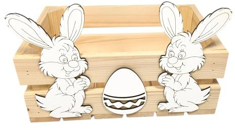 GoodFreshDecor Holzkiste Ostern Kiste Korb Osterkorb Deko Holz Osterhase Osterei Kiefernholz 30x20x12 cm Naturfarbe