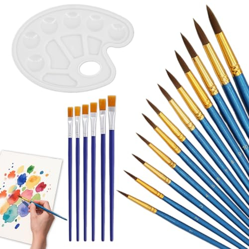 Set di 18 pennelli in nylon,Pennelli per Acquerello Set–Pennelli Artistici di Alta Qualità,Manico Ergonomico,Perfetti per Acquerello,Acrilico,Olio,e Pittura su Tessuto, con Palette Incl