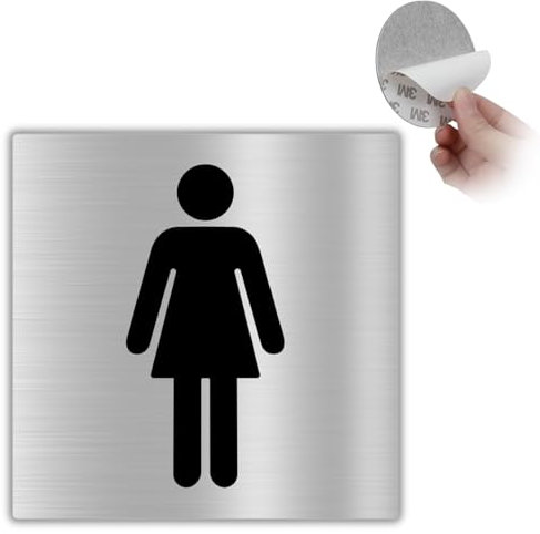 LEIASA | Cartello Adesivo Bagno Donna - 10x10 cm - Spessore 0,8 mm - Alluminio - WC Femminile - Targa Toilette - Cartello Adesivo 3M