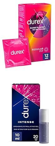 Lote de Durex Preservativos Dame Placer, Con Puntos y Estrías para una Estimulación Extra, 12 condones + Durex ntense, Color, 10 ml