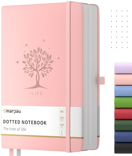Smarpau Notizbuch A5, Hardcover Bullet Journal mit 320 Seiten 100gsm Papier | Leder Gepunktetes Journal, Der Collegeblock Notizblock Eignet Sich Zum Schreiben Und Notieren, 14.5 x 21 cm -Rosa