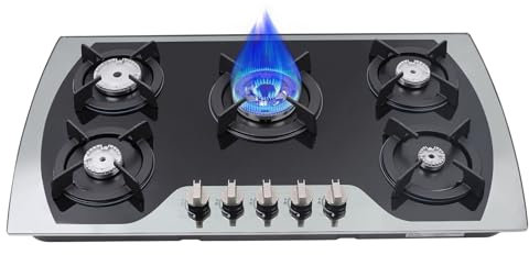 Placa de gas de 5 fuegos, placa de cocina de gas 5 chimeneas, cocina empotrable, GLP/GN, utilizado con varios utensilios de cocina resistentes a altas temperaturas