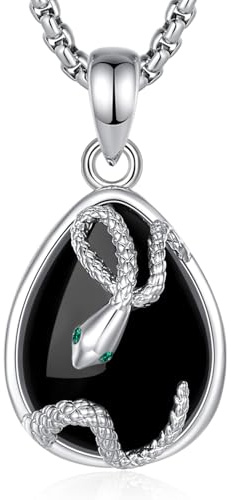 INFUSEU Schlangen Kette Mit Kristall, Tier Anhänger Obsidian Gothic Schlangenkopf Punk Schwarzer Amethyst/Obsidian/Mondstein/Karnelit Schmuck Slytherin Spirituelle Geschenke Fur Geburtstag Damen
