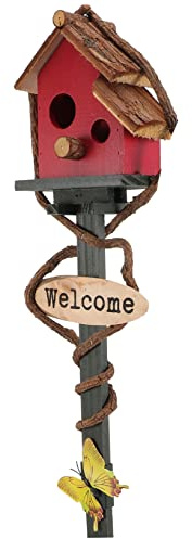 Hemobllo Decorative Garden Bird House Stake with Pole Outdoor Birdhouse for Balcony Park and Lawn Decor Red Double Design Bird Lovers and Gardeners Random Color
