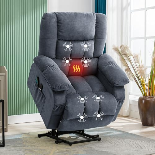 Bosmiller Elektrische Aufstehhilfe Relaxsessel Aufstehsessel Verstellbar Fernsehsessel Heizung Sessel mit Aufstehhilfe TV Sessel mit Massage Wärmefunktion Liegesessel, Blau