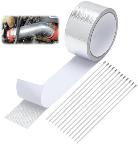 ZRUEWOT Hitzeschutzband Auspuff 10m x 5cm - Selbstklebend Auspuff Reparaturband für Auto, Motorrad, Hitzeschutzband, Auspuffband für Abgasrohr, Motor, und Auspuffbandage mit 12 Kabelbinder