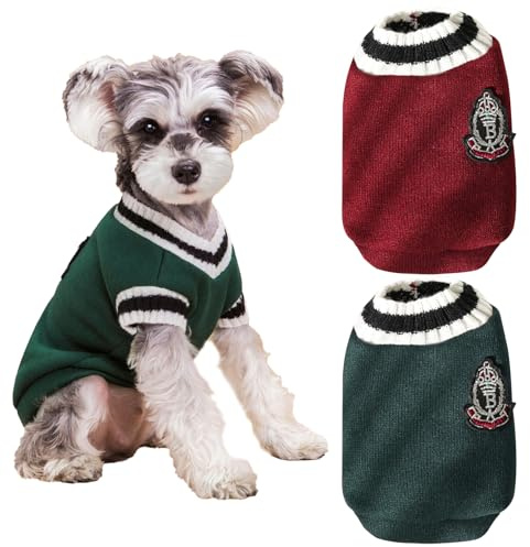 KASESSS 2 Pièces Pull pour Chien, Pyjama Chien, Pull pour Chat Style Académique, Vetement Chiens avec Fine Couche de Molleton, Pulls-Overs pour Chiot Convient aux Petits Chiens, Vert et Rouge, M