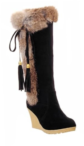 LIGIGWASH Bottes Montantes en Suédine Noires pour Femmes Bottes D’Hiver Chaudes et Épaisses Talons Compensés Antidérapants Fourrées Taille 38 Chaussures Neige Confortables pour Usage