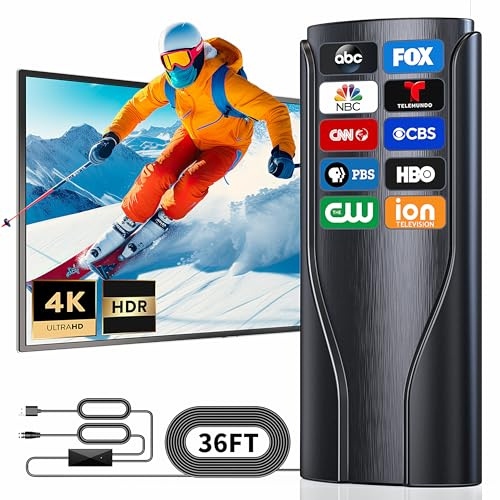 Digital TV Antenna Indoor Outdoor,2200+ Miles Long Range HD Antenna for Smart TV and All Older TV's for Local Channels,Supports 4K 1080P with Amplifier Signal Booster & 36ft Cable