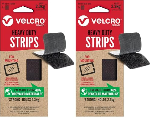 VELCRO Brand | Strisce Eco Heavy Duty | Strisce Autoadesive Extra Forti Perfette per Decorare la Stanza e l'Uso Domestico, in Ufficio, in Garage | Nero | 44mm x 76mm | Set di 4