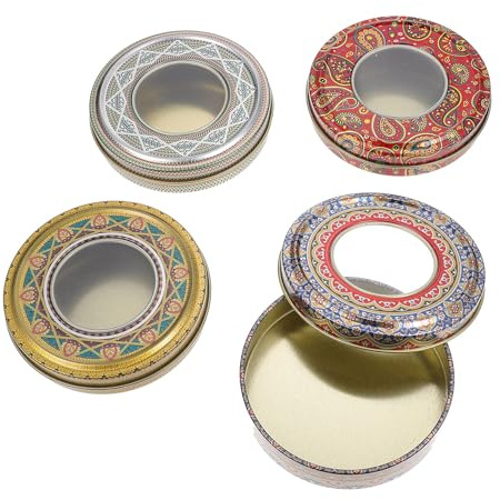 DOITOOL Cajas de Almacenamiento Redondas para Azafrán de Hojalata, Set de 4 Piezas Ligeras y Decorativas con Tapa, Ideales para Conservar Especias Color Aleatorio