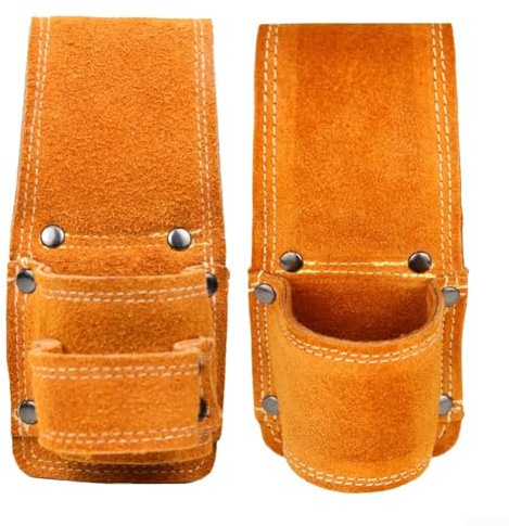 Cowhide Leather Hammer Holder for Tool Belt, for Claw Hammers and Wrenches, Orange(double socket)