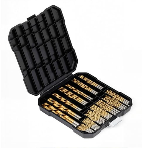 Set di 99 punte elicoidali in HSS con rivestimento in titanio – per metallo, acciaio inossidabile, acciaio, legno e plastica – 1,5 – 10 mm – con valigetta