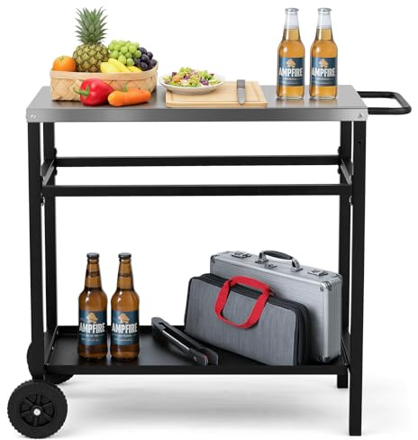 LEADZM Carrelli da giardino, carrello mobile per barbecue, banco da lavoro in acciaio inox argentato - Carrello da esterno, nero (95 x 45 x 83 cm)
