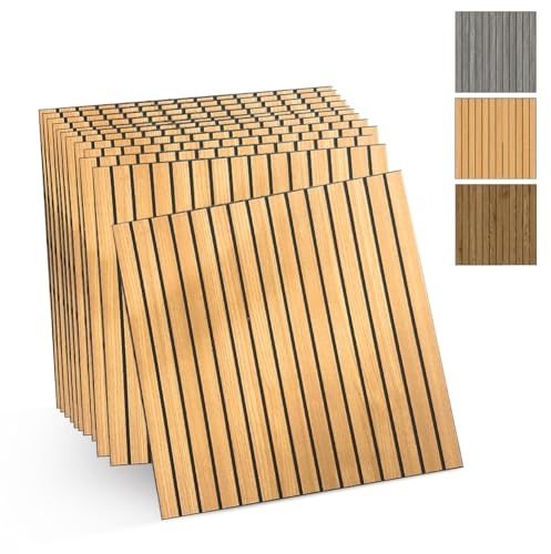 Lot de 12 panneaux muraux 3D auto-adhésifs aspect bois - Revêtement mural décoratif en PVC - Facile à installer, insonorisant - Pour salon et chambre à coucher (bois naturel clair)