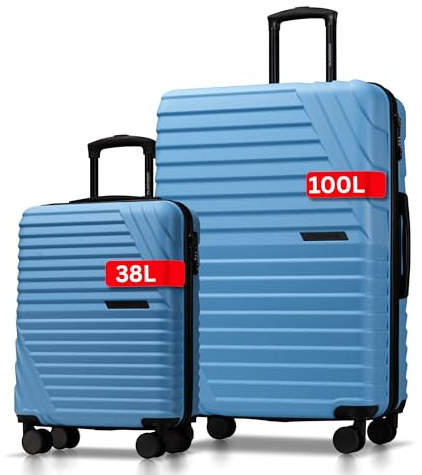 Cocoono Koffer Set 2 Teilig 77cm & Handgepäck Koffer 55x40x20cm in einem Set, Sehr robuste Reisekoffer mit sanften Rollen & TSA Schloss (blau, 2er Set)
