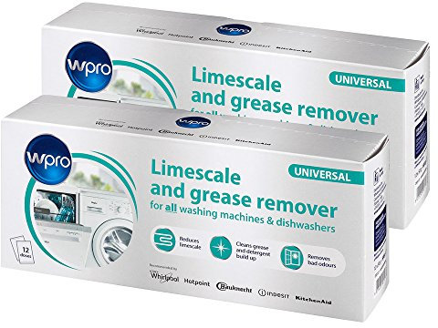 Wpro Professional Triple Action Universal Limescale & Grease Remover for Washing Machines and Dishwashers, 2 x Boxes of 12 Sachets