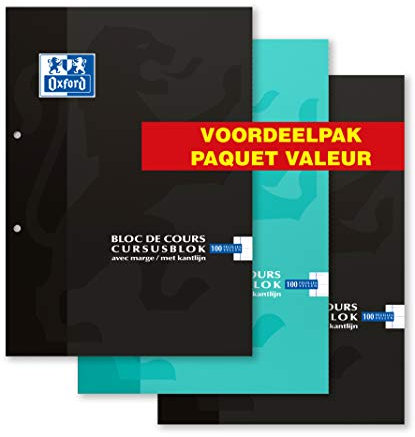 Oxford 400023171 2+1 Pack Schulblöcke A4 Liniert 200 Seiten 90g Flexibler Kartondeckel 2 Farben