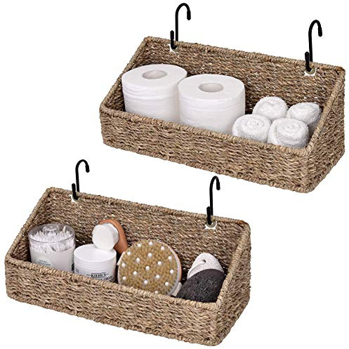 StorageWorks Woven Wall Baskets for Storage, Seagrass Baskets for Shelf, Wall Storage for Kitchen and Bathroom, Hanging Baskets for Organizing, 2 Pack