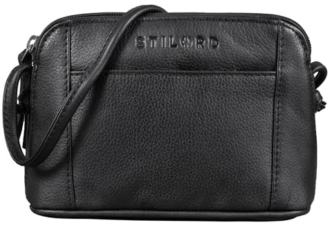 STILORD Mariella Schultertasche Damen Vintage Leder kleine Handtasche Frauen Ledertasche Mini Umhängetasche Elegante Abendtasche Freizeittasche Echtleder Farbe:schwarz