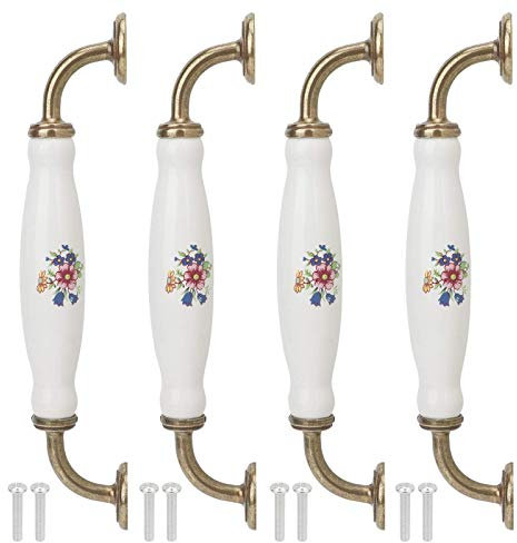 HERCHR 4 x Bogengriffe für Türknöpfe, Retro-Schranktürknauf, Möbelgriff, Türgriff aus Porzellan mit Schrauben, Lochabstand 160 mm