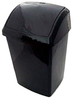 Optimal Products Plastic Swing Bins Home Garage Swing Top Rubbish Waste Bin Office Bedroom Kitchen Paper Dustbin Trash Bin Swing Lid Garden Recycle Bins (Black, 10l Litre)
