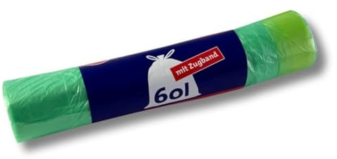 1 caja = 1000 bolsas de basura – con cordón – verde – 60 litros – 630 x 740 mm – Bolsas de basura/bolsas de basura