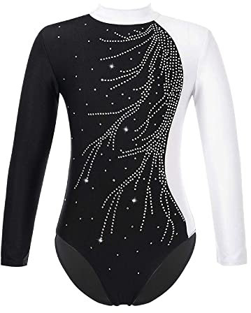 TiaoBug Turnanzug für Mädchen Langarm Gymnastikanzug Kinder Leotard Ballett Trikot Glitzer Schneeflocken Einteiler Body gr. 92-140 Weiß C 146-152
