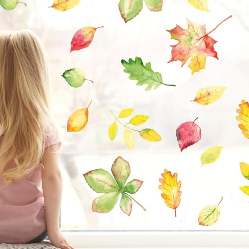 Wandtattoo Loft Fensterbild Herbst Blätter Herbstblätter bunt farbig wiederverwendbare Fensteraufkleber Kinderzimmer, A4 Bogen