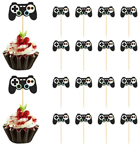 WACH AUF 48 Stück Cupcake Deko, Videospiel Cupcake Topper Videospiel Torten Deko Torten Deko für Jungs, Muffin Deko Geburtstag für Spiel Motto Geburtstagsparty Dekorationen