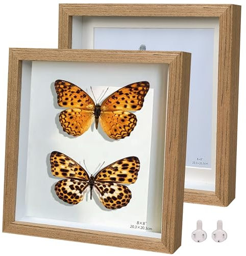 Houstimi 3D Bilderrahmen zum Befüllen Dunkles Holz Bilderrahmen quadratisch 20x20cm Objektrahmen 2er-Pack Schattenbox Fotorahmen Hergestellt aus Massivholz und Echtglas Tiefe 1,5 cm